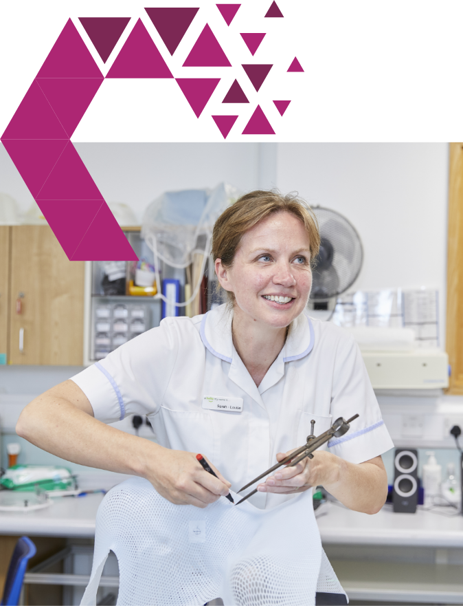Smiling nurse in white uniform holding instruments in a clinic